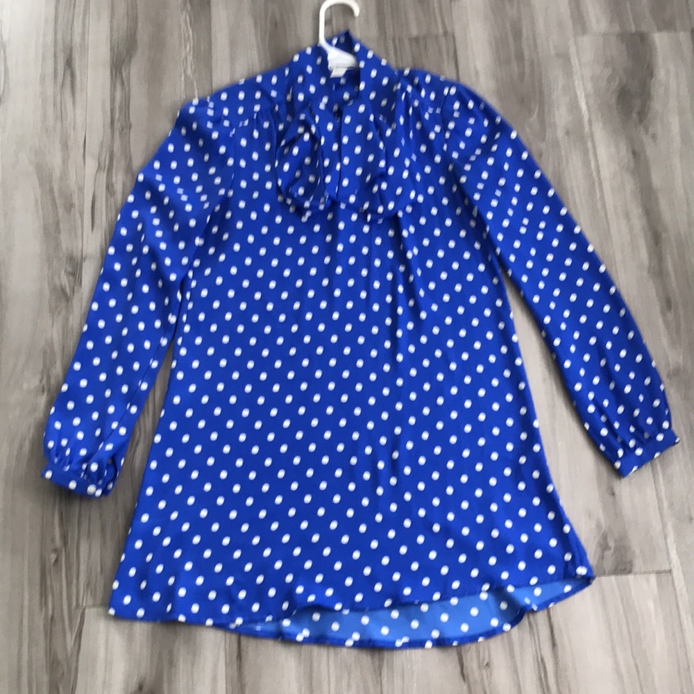 Forever 21 Polka Dot Long sleeve Top blue white Size S